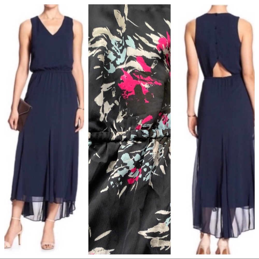 Banana Republic Chiffon Open Back  Patterned Dress